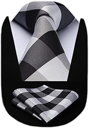 HISDERN Men's Wedding Tie and Handkerchief Houndstooth Check Plaid Tie Party Business Formal Necktie & Pocket Square Set…
