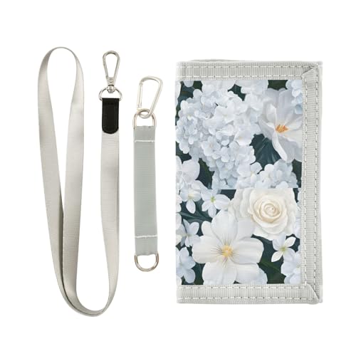 ALAZA Kids Wallets for Boys Girls Toddler Trifold Wallet Children Small White Flowers with Zipper Coin Pocket