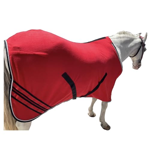 Image of Majestic Ally Anti Pill Fleece Horse Blanket /Sheet with Silver Braided Rope (Red, 82)