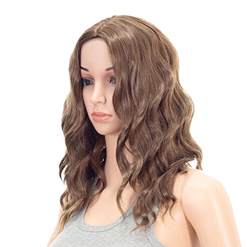 SWACC 15 Inch Short Curly Wavy Hair Wig Medium Length Synthetic Colorful Cosplay Daily Party Wig for Women with Wig Cap (Brown Auburn Mixed)