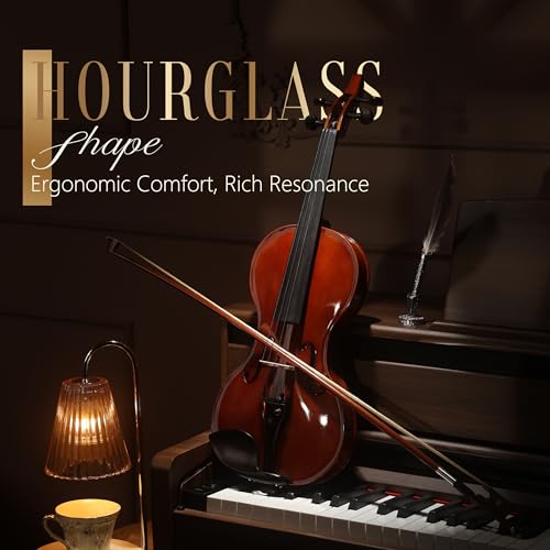 Image of AKLOT 4 /4 Full Size Violin: Ergonomic, Stable Tuning, Anti-crack Solid Wood, Premium Ebony, For Beginners, With Hard Case, Tuner, Spare Strings, Bow, Shoulder Rest, Lesson Book, Fingerboard Stickers