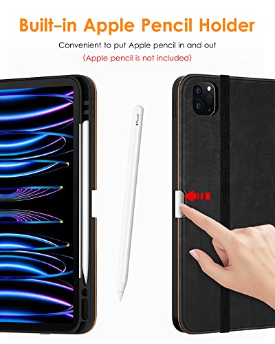 Dtto Ipad Pro 12.9 6Th / 5Th / 4Th / 3Rd Generation Case 2022/2021/2020/2018, Premium Leather Folio Stand Cover With Built-In Apple Pencil Holder -Auto Wake/Sleep And Multi Viewing Angles,Black #TOP4