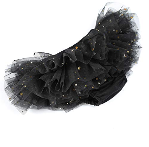 WGOODTECK Baby Girlâ€™s 3 Layered Ruffle Bloomer Cute Sequin Stars Diaper Cover(0-6M,Black)