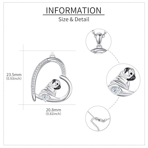 JERWLI Mops Halskette Sterling Silber S925 Schwarzer Mops Anhänger Halskette Schmuck für Frauen Mädchen Mops Geschenke für Mopsliebhaber