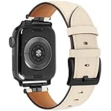 mxiixnai Leather Band Compatible with Apple Watch Bands for Men, Genuine Leather Strap for iWatch Series 10/9/8/7/6/5/4/3/2/1/se/Ultra/Ultra 2(49mm 46mm 45mm 44mm 42mm,White/Black)