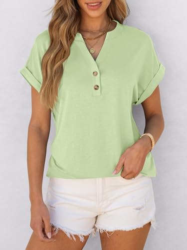 Image of ANRABESS Womens Short Sleeve Henley Tops V Neck Dressy Casual Blouses Summer Trendy Tee Shirts 2026 Vacation Fashion Clothes
