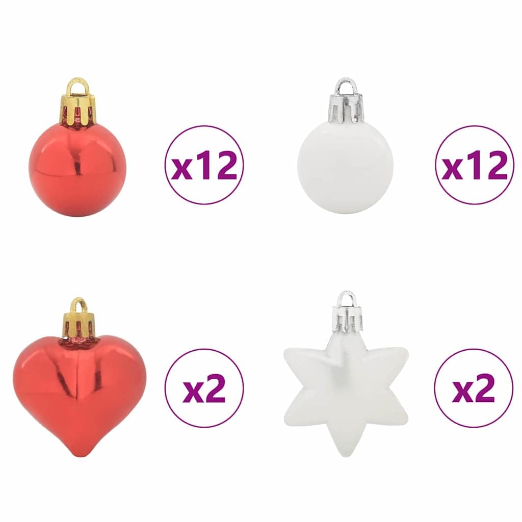 Weihnachtskugel-Set 40 pcs Rot und Weiß Kunststoff glänzend Ø 6 cm mit Herz und Stern Anhänger für Weihnachtsbaum Baumschmuck traditionelle Weihnachtsdeko Tannenbaum schmücken