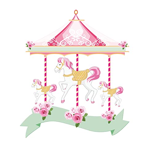 Image of Pretty UR Party Carousel Theme Paper Cutouts for Birthday Parties, Carousel Party Supplies decor, Birthday Party Decoration Cut-Outs - Pink (10 pcs)