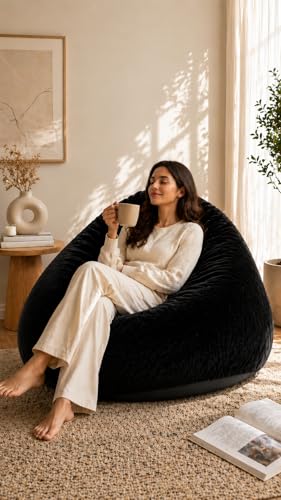 Image of Mollismoons Bean Bag XXXL Size for Adults & Kids Fur bin Bag Luxury Bean Bag Chair (Bean Bag Without Beans Cover(Assembly Required), Black)