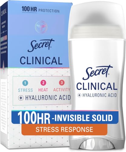 Image of Secret Clinical Strength Antiperspirant Deodorant for Women, 100hr Sweat & Odor Protection, Stress Response, 3X Stress Protection with Hyaluronic Acid, PH Balancing Minerals, Invisible Solid, 2.6 oz