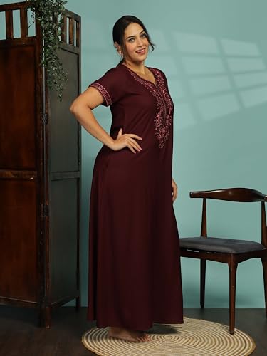 Image of 9shines Label Stylish Alpine Nighty Maxi for Women | Full Length Trendy Nightgown | Premium Nightdress | Nightwear | Heavy Embroidery Nighty with Pockets(2891)