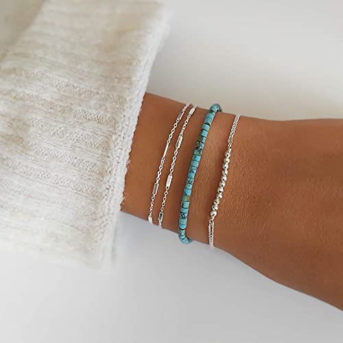 Annika Bella Sterling Silver Beaded Bar Bracelet For Women, Length 6.5-7.5 Inches, Handmade 925 Silver Bracelets, Waterproof, Dainty Gift For Her #TOP3