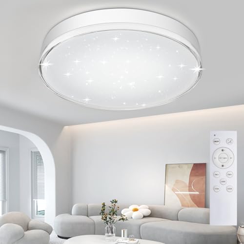 OOWOLF LED Ceiling Light, Dimmable 3000K- 6500K Round Ceiling Lights, 40W Remote Control Ceiling Lamp, Memory & Timing Function, Night Light Mode, for Indoor Living Room