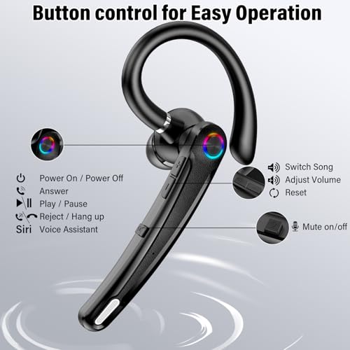 Atheewon Bluetooth Headset V5.4, Wireless Freisprech Telefon mit CVC 8.0/ENC Dual Mic, APTX, Mute Zwei-Geräte-Verbindung Headset Handy, 115 Std, USB-Adapter Freisprech-Headset mit Ladebox (Schwarz)