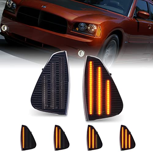 Popmotorz Dynamic Sequential Led Corner Lights Front Side Marker Lights Assembly For Dodge Charger 2006 2007 2008 2009 2010 Side Marker Turn Signal Corner Lamps Driver And Passenger Side Smoked Black #TOP13