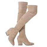 N.N.G Women's Over the Knee Boots, Taupe Synthetic Suede, 3 Inch Block Heel, Side Zip, Stretch Material, Classic Style for Office Evening Casual Wear, Size 8 M Width
