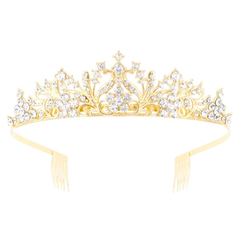 KEUKORZ Goldene Strass-Krone Tiara für Frauen, leuchtendes glitzerndes Geburtstags-Headband Prinzessinnenkrone Haaraccessoires für Brauthochzeit, Ball und Party