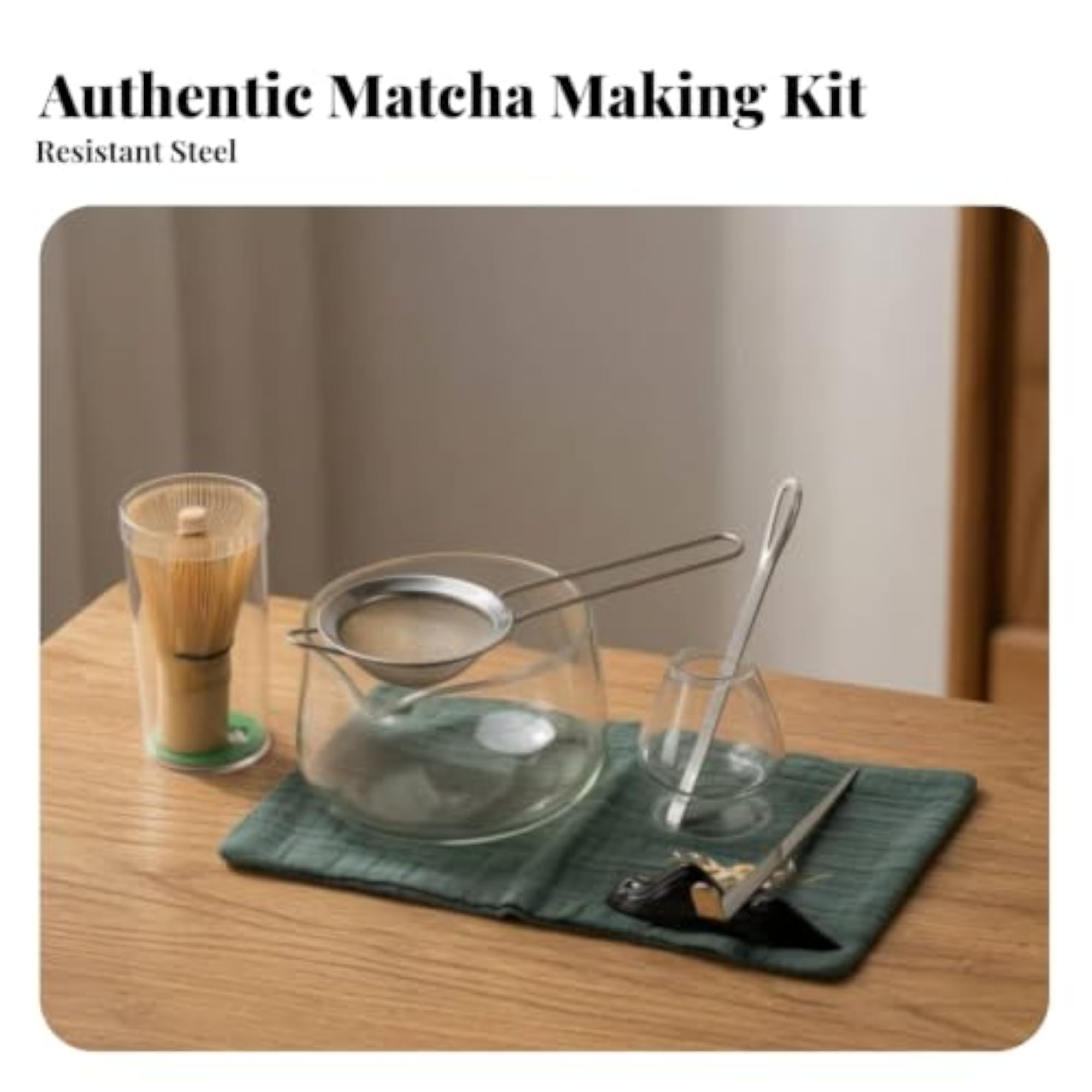 Elegant Matcha Tea Making Kit with Textured Glass Bowl