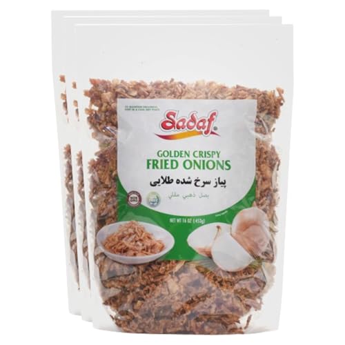 Sadaf Crispy Fried Onions - Golden Fried Onions for Cooking and Food Enhancing - Gourmet - Kosher - 16 Oz Bag