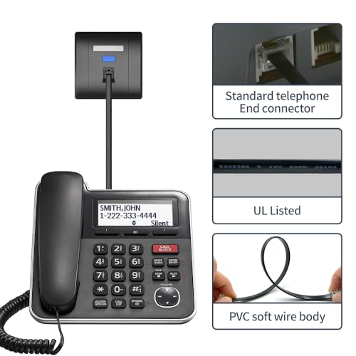 image for XANHAM Phone Cable 3 Feet Short Telephone Line Cord with RJ11 6P4C Con