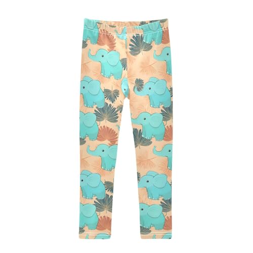 ALAZA Girls' Leggings Children's Yoga Pants Skinny Printed Dance Green Elephant Comfortable 4T