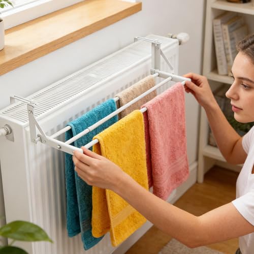 Séchoir à vêtements réglable et support de rangement sans perçage pour radiateur