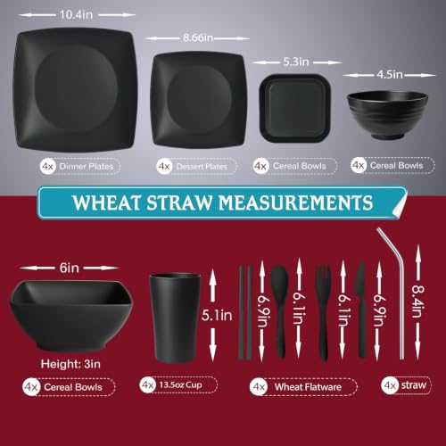 Teivio 44-piece With Flatware Plates and Bowls Sets, Black Dishes Set for 4 by Teivio - Used condition - Image 2