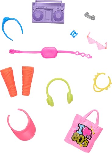 Barbie Doll Accessories With 1980s Retro Theme, Neon Styling Pieces, Stereo & Headphones