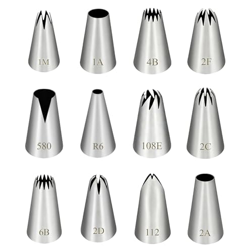 12 Pièces Douilles en Acier Inoxydable Réutilisables pour Poche à Douille Patisserie, pour Décoration Créative de Gâteaux, Pâtisseries et Biscuits, pour Pâtissiers Amateurs et Professionnels – vue 7