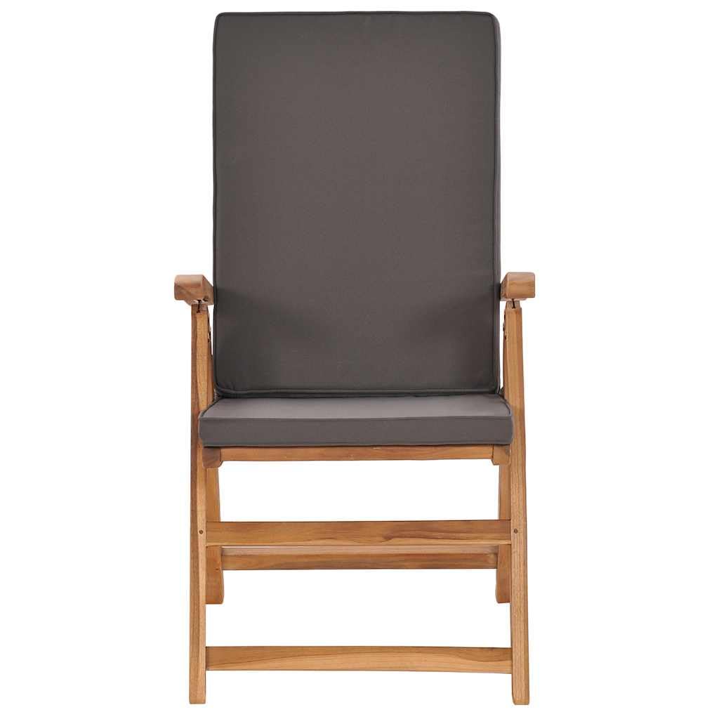 vidaXL 2X Teca Maciza Sillas de Jardín Reclinables y Cojines Asiento de Terraza Patio Parque Exterior Interior Aire Libre Plegable Gris