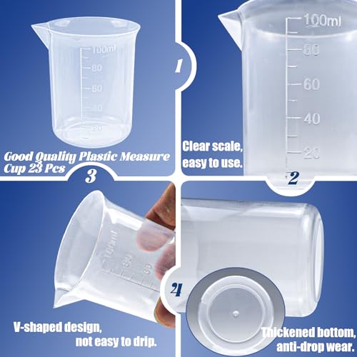 23 Pcs Measuring Cups, 100ml Epoxy Mixing Cups, Plastic Measuring Cup with 30 pcs Paint Stir Sticks, Liquid Measuring Cups, Graduated Panting Mixing Cups for Mixing Painting, Pigments, Stain, Resin - Image 4