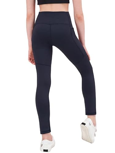 Exarus Youth Girls Leggings Athletic High Waisted With Pockets Dance Active Compression Tights Yoga Navy Blue 10 Years #TOP4