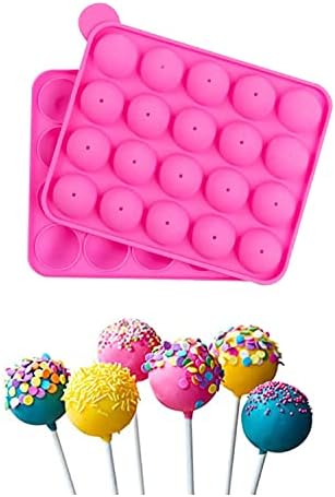 TEELOR cake pop mold 2 Pack 20 even hole round lollipop silicone DIY baking spherical chocolate ， of 20-Cavity - Great for Hard Candy, and Party Cupcake, Pink, 8.8'' length x 7.2'' width 2'' height
