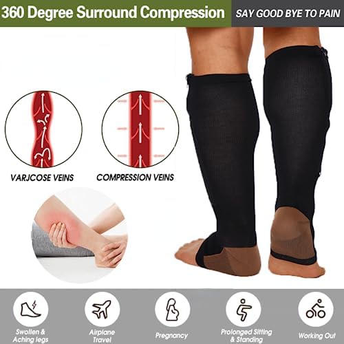 Copper Zipper Compression Socks Support Graduated Stockings Mens Women 20-30mmHg (Brown,S/M)