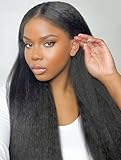 Kinky Straight Lace Front Wig Pre Plucked 13x6 Synthetic Lace Front Wigs for Black Women Long Yaki Synthetic Wig Soft & Natural as Human Hair Natural Black 22 Inch