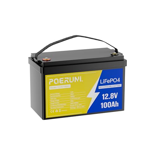 POERUNI.12.8V 100Ah LiFePO4 Battery, Lithium Iron Phosphate Deep Cycle Battery