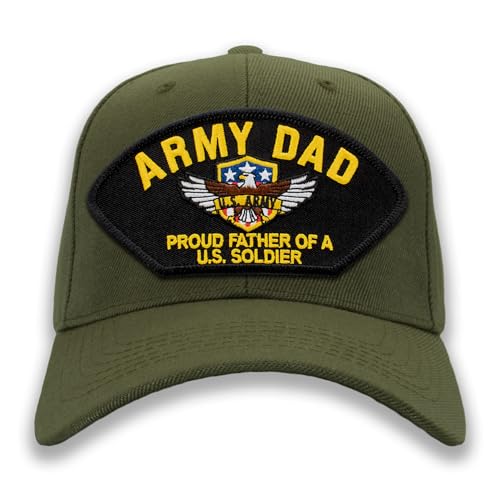 PATCHTOWN Army Dad - Proud Dad of a US Soldier Hat/Ballcap Adjustable One Size Fits Most (Olive Green, Standard (No Flag))