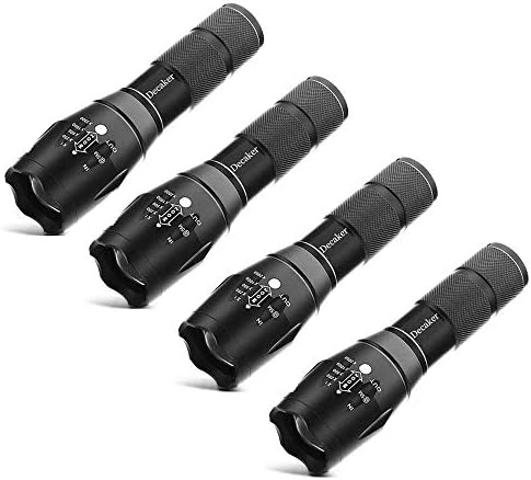 Decaker 4 Pack TC1200 Tactical Flashlight, Super Bright 1200 Lumens 5 Light Modes Zoomable LED Flashlights Torch for Hurricane,Camping,Home Emergency