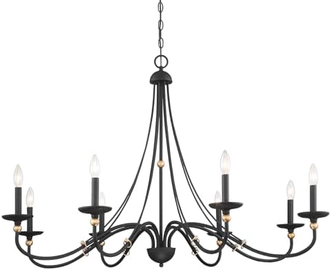 Minka Lavery 1048-677 Westchester County Chandelier, 8-Light, 480 Total Watts, 46-in H x 30-in W, Sand Coal Black with Skyline Gold Leaf Accents