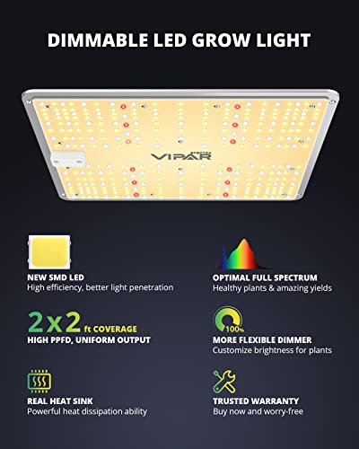 Viparspectra 2023 Newest V1000 Led Grow Light For Indoor Plants, Dimmable Full Spectrum 2X2 Ft Coverage Plant Light For Hydroponic Indoor Plants Veg Flower Growing Lamps For 3X3/2X2 Grow Tent #TOP4