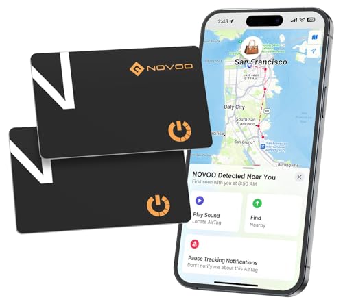 NOVOO Air Locator Tag (iOS Only) Wallet Tracker Card with Find My, Smart Card Bluetooth Tracker, 6 Years Battery, IP68 Waterproof, 1.6mm Keys Finder and Item Locator for Keys, Bags, Passport(2 Pack)