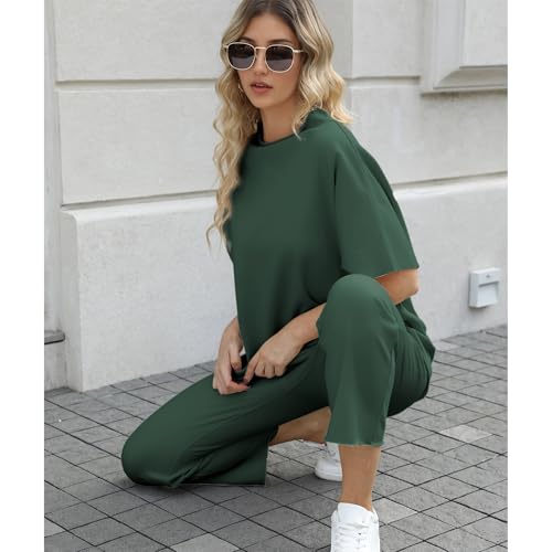 Image of SeeLuNa Women's Two Piece Outfits 3 /4 Batwing Sleeve Capelet Crew Neck Pullover Top Wide Leg Pants Lounge Set