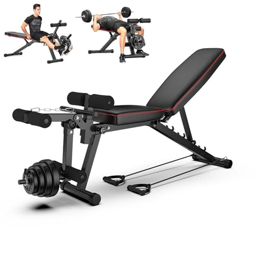 Multifunctional Adjustable Weighted Bench with Leg Extension and Preacher Pad, Abs/Back Hyper Roman Chair, Adjustable Abs Bench, Flat Incline, Hyperextension, Back Extension Machine