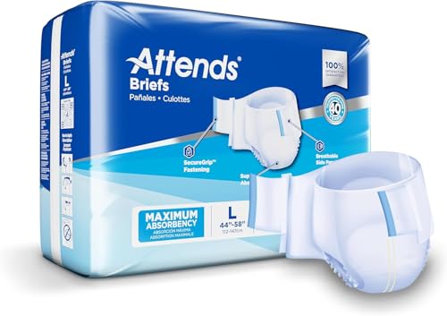 Attends Classic Briefs with Dry-Lock Technology for Adult Incontinence Care, Large, Unisex, 24 Count (Pack of 3)