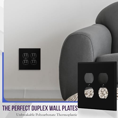 Image of ENERLITES Double Duplex Wall Plate, Two Gang Electrical Outlet Cover, Gloss Finish, Mid-Size 2-Gang 4.88 inch x 4.92 inch, Unbreakable Polycarbonate Thermoplastic, UL Listed, 8822M-BK, Black