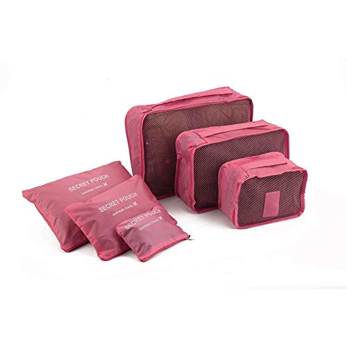 Korean Style Portable Durable Eco-Friendly 6 Pcs/Set Square Travel Home Luggage Storage Bags Clothes Organizer Pouch Case - Watermelon Red