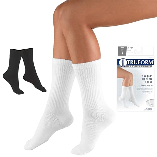 Image of Truform Medical Compression Socks for Men and Women, 8-15 mmHg Crew Length to Mid-Calf, White, X-Small