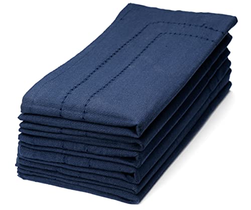 Navy Blue Napkins Cloth, Blue Cotton Napkins, Set of 6, Double Hemstitch Napkins, 100% Cotton, Washable, Soft, Durable, Dining Table Napkins Cloth for Lunch, Restaurant, Weddings, Parties 20x20