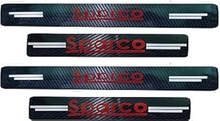 4Pcs Car Door Sill Scuff Plate Carbon Fiber Front/Rear Door Sill Scuff Plate Protector Sticker Decorative Door Scratch Protector Compatible with Sparco