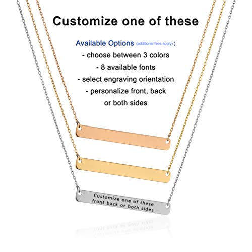 Dolceoro Customize 2 Sides, Personalized Name, Inspirational Mantra, Motivational Dainty Bar Necklace, 316L Surgical Stainless Steel #TOP2